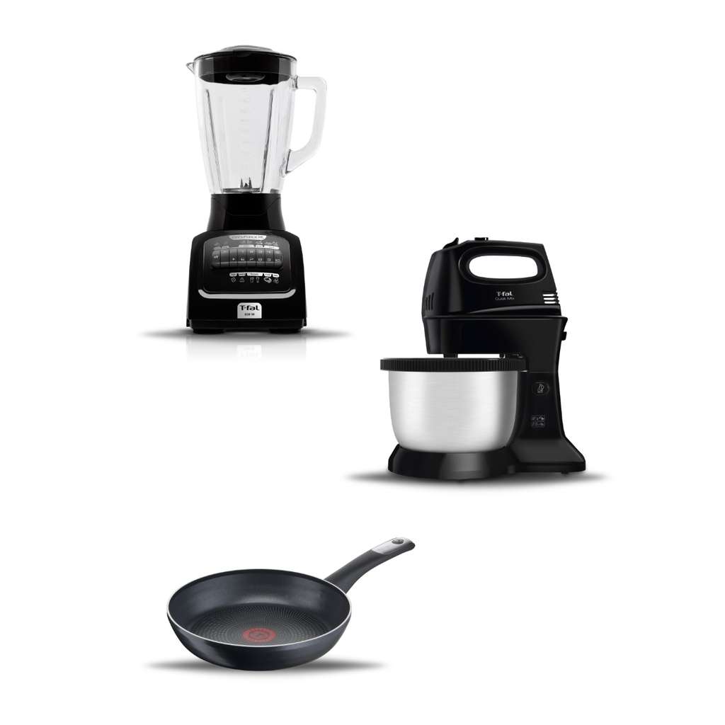 Combo T-fal Licuadora Vidrio + Batidora + Sartén 24cm Oferta Color Negro