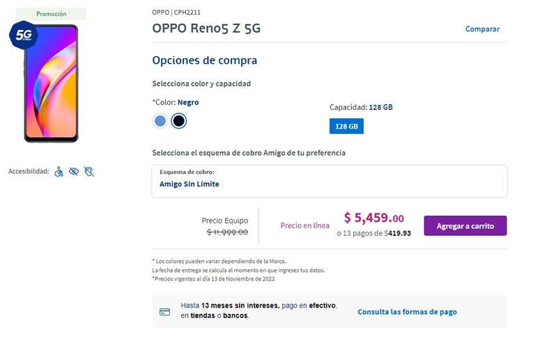 TELCEL: Celular Oppo Reno 5 z 5G