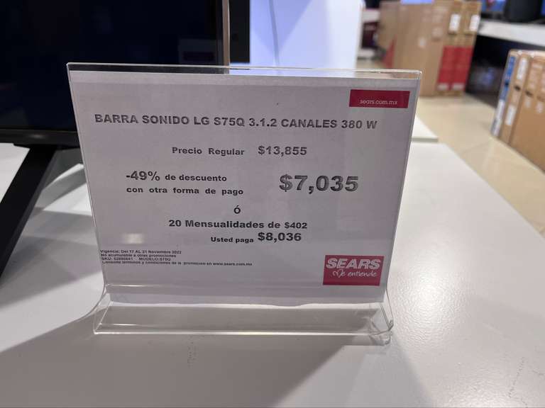 Sears Tampico: Barra de sonido LG MODELO:S75Q