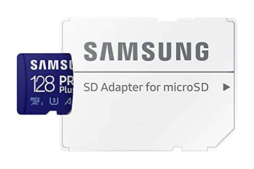 Amazon: SAMSUNG Pro Plus + Adaptador microSDXC de 128 GB hasta 160 MB/s UHS-I, U3, A2, V30, Full HD y 4K UHD