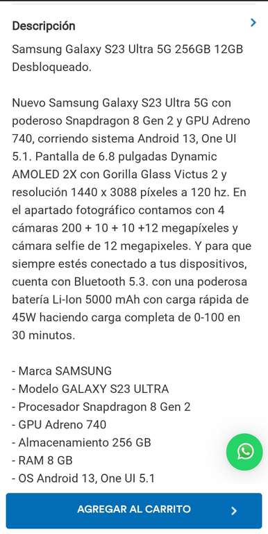 Coppel: Samsung Galaxy S23 Ultra 5G 256GB 12GB Desbloqueado.