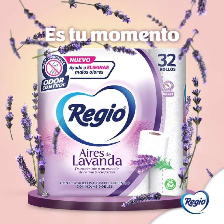 Amazon - Papel higiénico Regio Aires de Lavanda 32 rollos, 200 hojas dobles