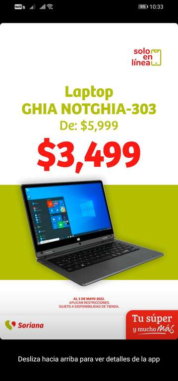 Soriana: Laptop 2 en 1 Ghia Notghia 303 Only Due Pro Celeron N3350 4GB RAM 64GB ROM 10.1 Pulg