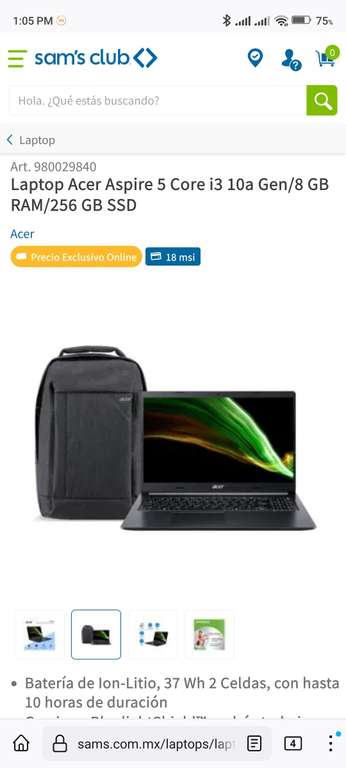 Sam's Club Laptop Acer Aspire 5 Core i3 10a Gen/8 GB RAM/256 GB SSD