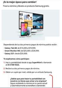 Santander: Llévate un producto Samsung gratis realicen y concreten su portabilidad de nómina