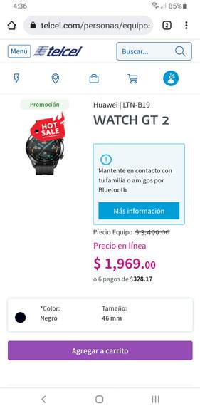 Telcel: Huawei Watch GT 2 46mm (negro o naranja) - promodescuentos.com