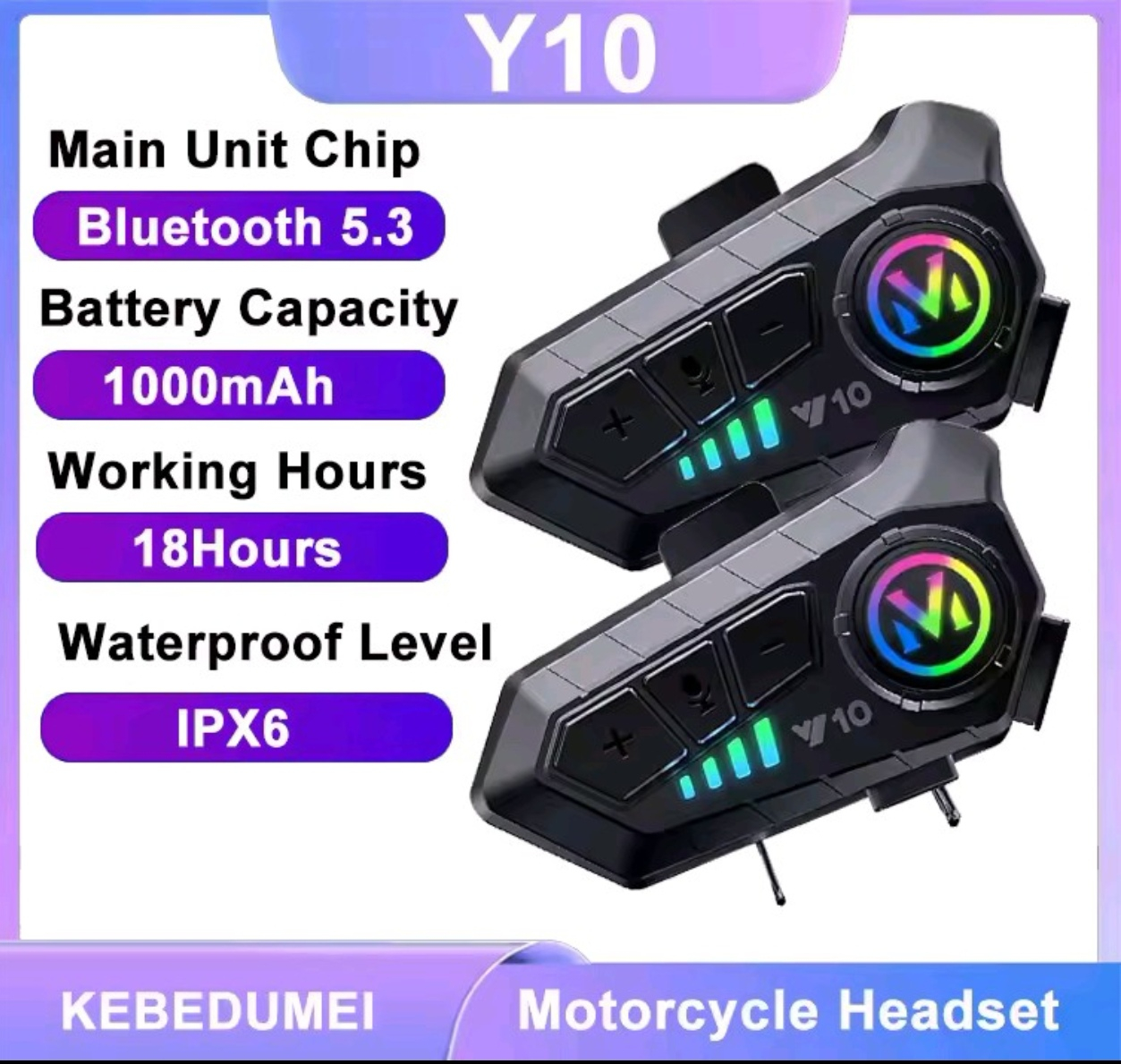 AliExpress: Auriculares Bluetooth 5.3 para Casco de Motocicleta Y10 con Luces de Colores, Inalámbricos Impermeables, Manos Libres