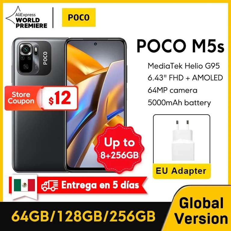 AliExpress: POCO M5s 8/256gb BLACK Version Global (enviado desde México) AMOLED, 33W