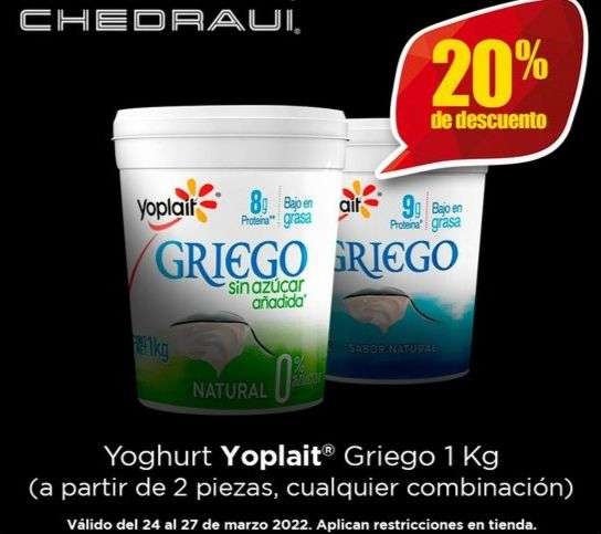 Chedraui: 20% de descuento en Yoghurt Yoplait Griego 1kg, a partir de 2 piezas