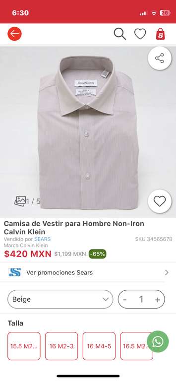 Sears: Variedad de camisas Calvin Klein | Ejemplo: Camisa de Vestir para Hombre Non-Iron Calvin Klein