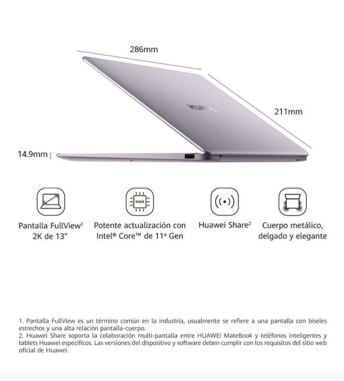 Liverpool: Laptop thin & light Huawei Matebook 13 pulgadas 2K Intel Iris XE Intel Core i5 8 GB RAM 512 GB SSD, Banorte sin nómina