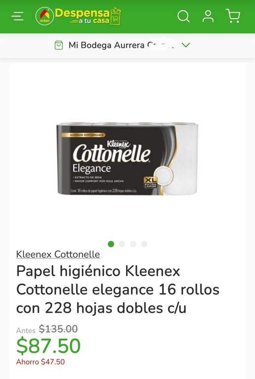 Bodega Aurrera: Kleenex Cottonelle 16 rollos