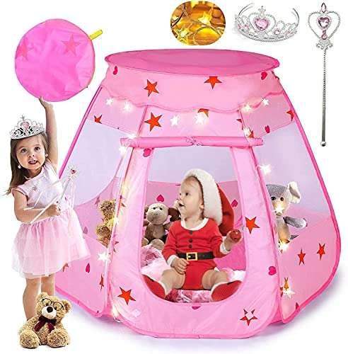 Amazon: Casa de Campaña para Niñas, Carpa Castillo Princesa con Luces de Estrellas, Juguete de Carpa de Bola para bebé, Portable