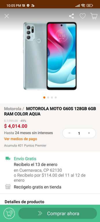 Linio: Celular Motorola g60s pagando con Paypal