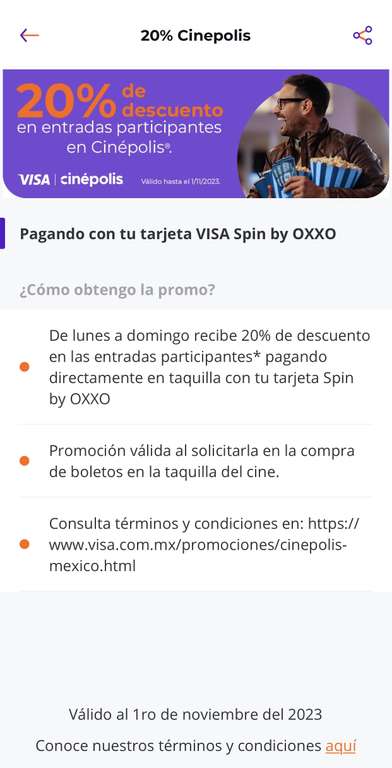Cinépolis: 20% OFF en entradas participantes pagando con tarjeta Spin by Oxxo