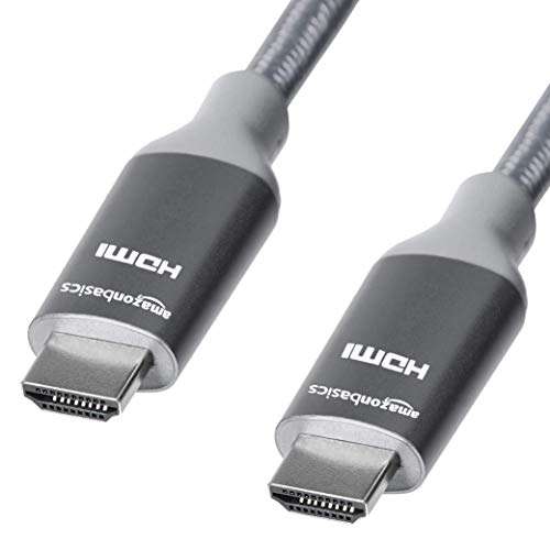 Amazon - Amazon Basics - Cable HDMI 4K de alta velocidad con cable trenzado, color gris, 90 cm