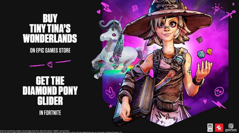 Epic Games: Juego Tiny Tina Worderlands + Planeador de Fortnite - Ultimo (Posible) chance de obetener el Pony de Diamantes en oferta,