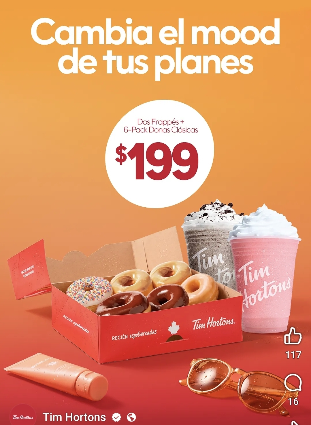 Tim Hortons - 2 frappés + 6 donas por $199