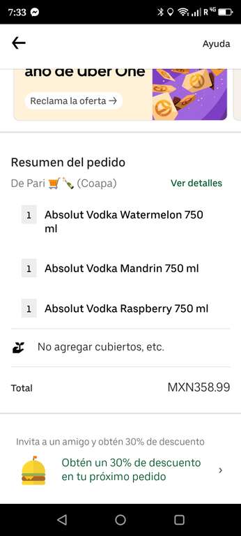Uber eats (Pari): Absolut Vodka De Sabores en Promoción | Leer descripción