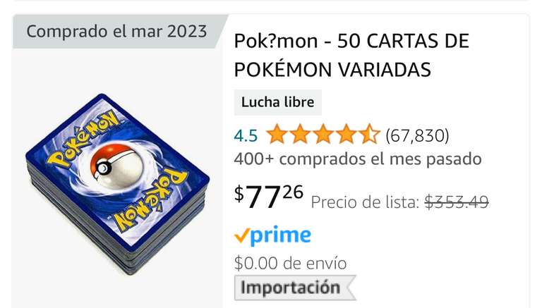 Amazon: 50 cartas de pokemon por $77