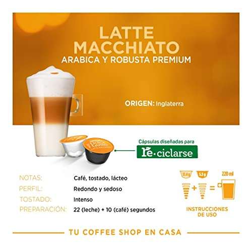 Amazon: Café en Cápsulas Nescafé Dolce Gusto Latte Macchiato 16 Cápsulas