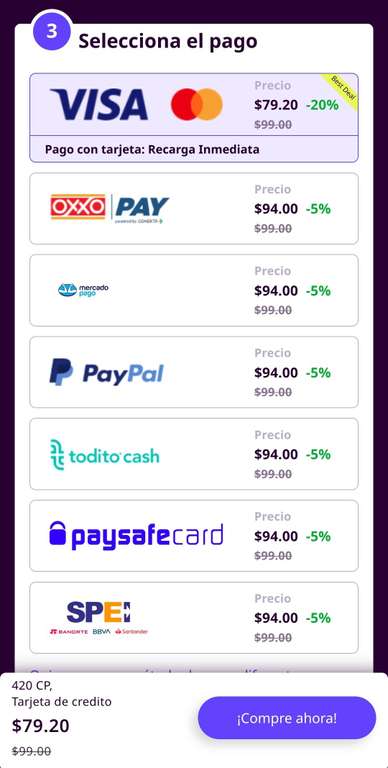 Codashop: Descuento del 20% en COD Points de Cod Mobile pagando con Visa (Ejemplo 5000 cps)