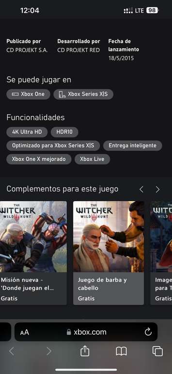 Xbox: XBOX ONE/ SERIES XS The Witcher 3: Wild Hunt + Complementos