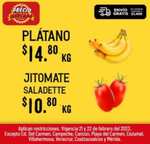 Soriana: Martes y Miércoles del Campo 21 y 22 Febrero: Jitomate Saladette $10.80 kg • Plátano $14.80 kg.