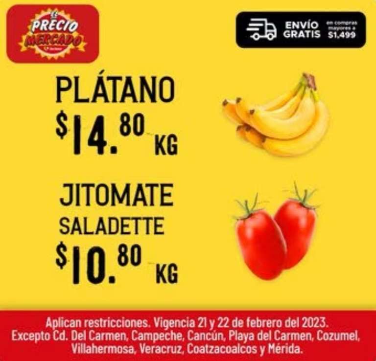 Soriana: Martes y Miércoles del Campo 21 y 22 Febrero: Jitomate Saladette $10.80 kg • Plátano $14.80 kg.