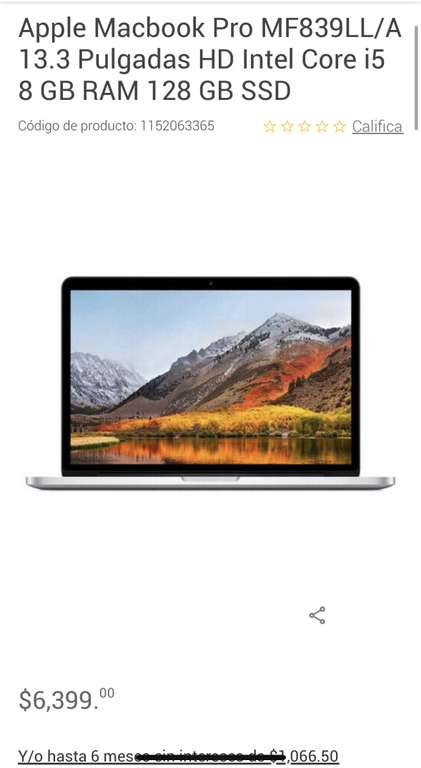 Liverpool: Apple Macbook Pro MF839LL/A 13.3 Pulgadas HD Intel Core i5 8 GB RAM 128 GB SSD