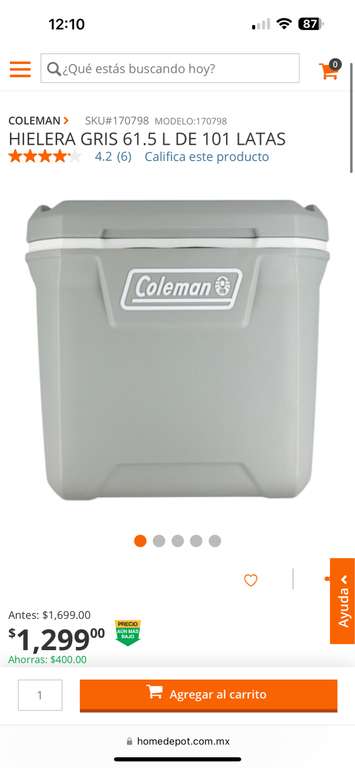 Home Depot: Hielera Coleman de 61.5 lts (101 latas)