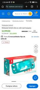 Walmart Nintendo Switch Lite en color azul turquesa 2999