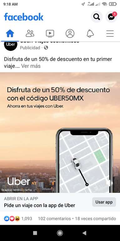 Uber: primer viaje al 50%