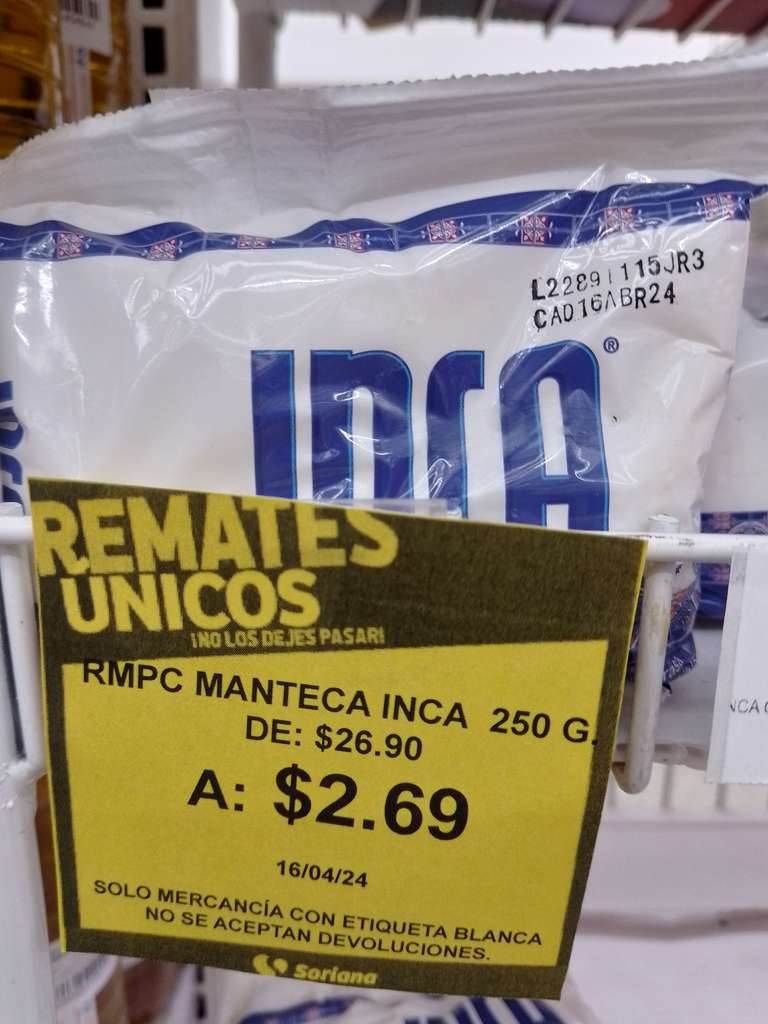 Soriana: Manteca vegetal Inca remate $2.69