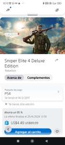 PLAYSTATION STORE: SNIPER ÉLITE 4 DELUXE EDITION