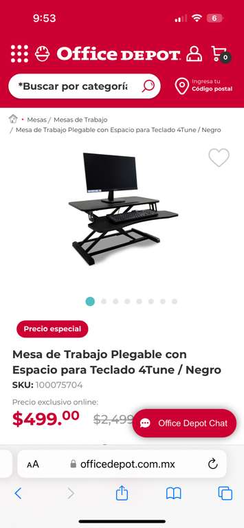 Office Depot: Mesa de Trabajo Plegable con Espacio para Teclado 4Tune / Negro