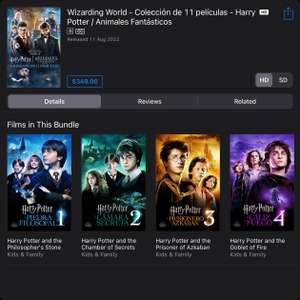 iTunes: Colección 11 películas del mundo de Harry Potter a $349