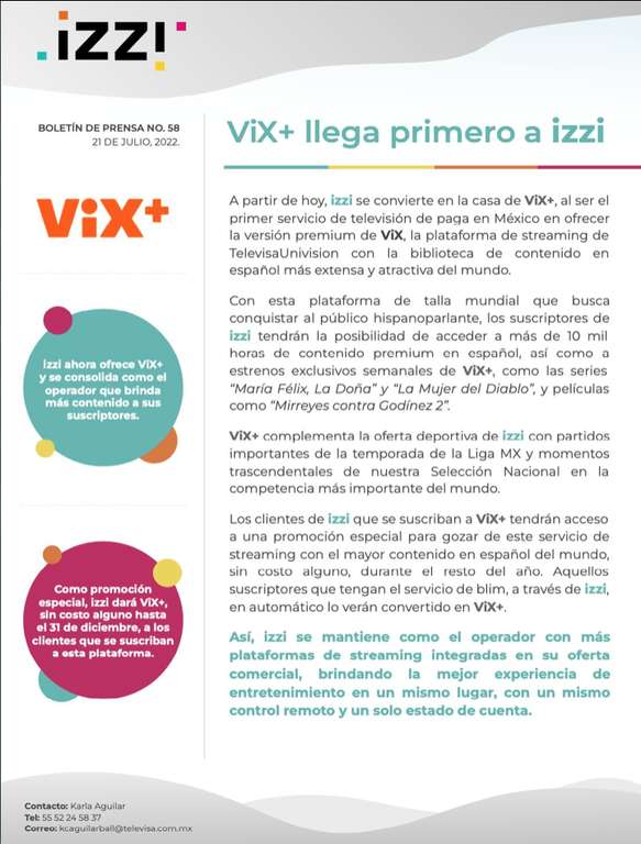 VIX+ Gratis hasta el 31 diciembre para usuarios de IZZI