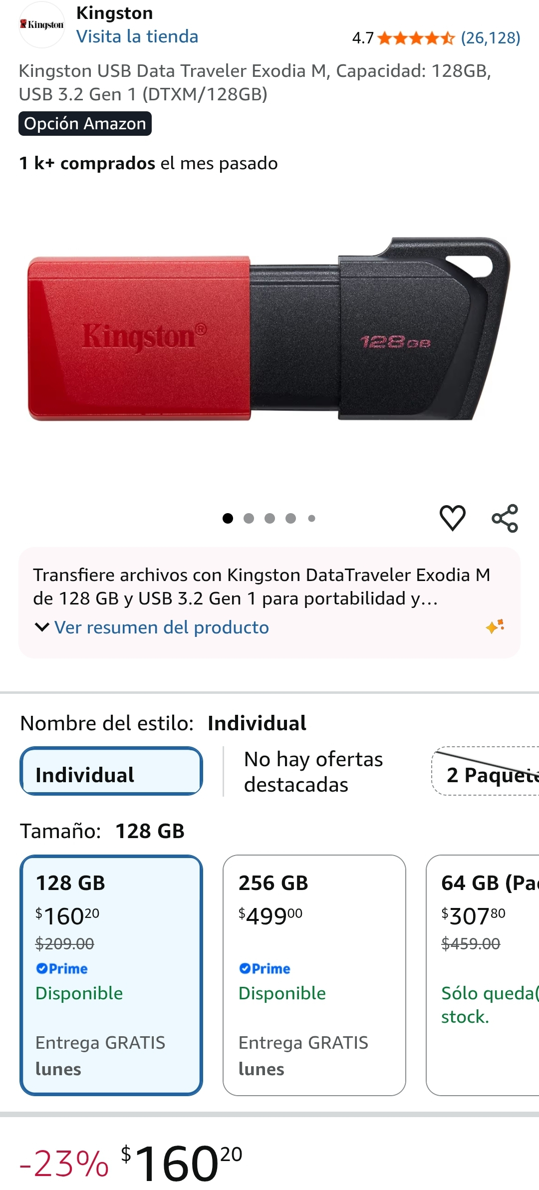 Amazon: Memoria Usb Kingston 128GB 3.2 Gen 1