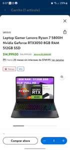 Walmart: Laptop Gamer Lenovo Ryzen 7 5800H Nvidia Geforce RTX3050 8GB RAM 512GB SSD Pagando con BBVA A 12 MSI