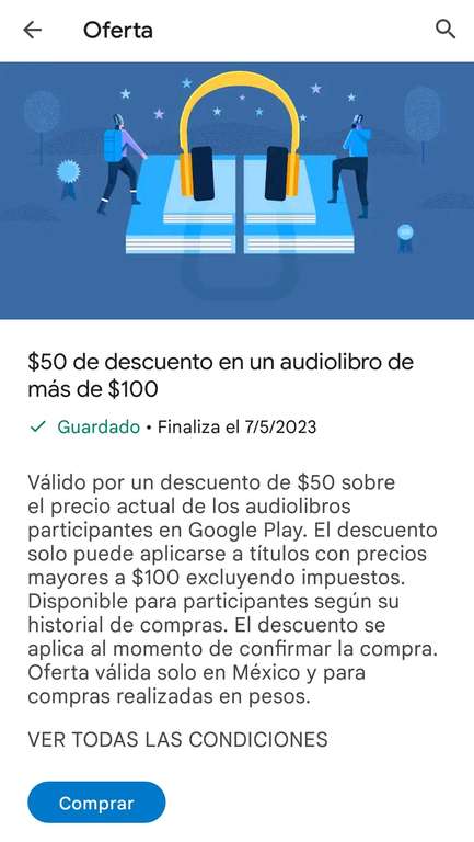 Google Play: $50 de descuento en audiolibros de $100 o más