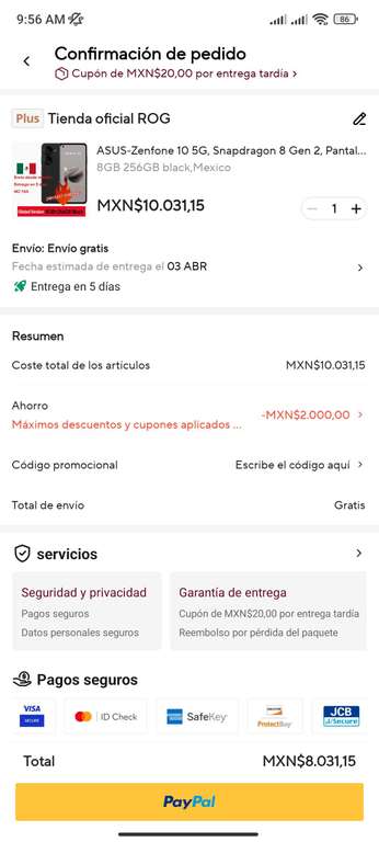 AliExpress: Asus Zenfone 5G/ 8GB-256GB/ Snapdragon 8 gen 2/ Pantalla 5,9" 144hz/ Bateria 4300 mah/Envio desde Mexico