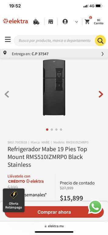 Elektra: Refrigerador mabe 19 pies (Pagando con citibanamex)
