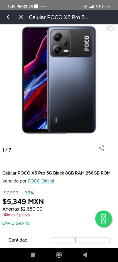 Celular Poco X5 Pro 5G Black 8GB RAM 256GB ROM 