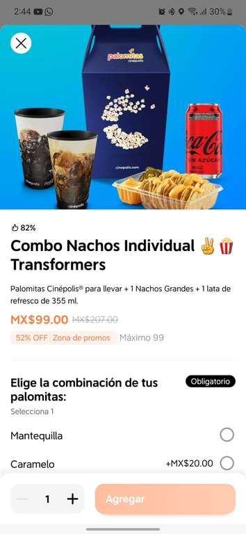 DiDi Food: Cinepolis - Combo Nachos Individual Transformers