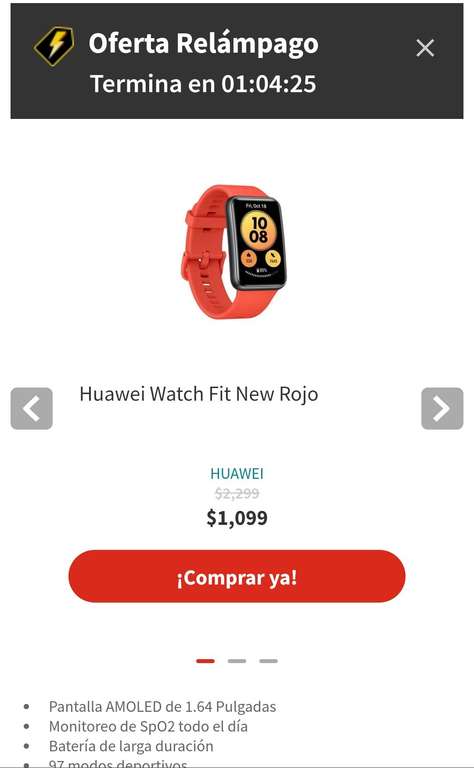 Elektra: Huawei watch fit new color rojo oferta relámpago