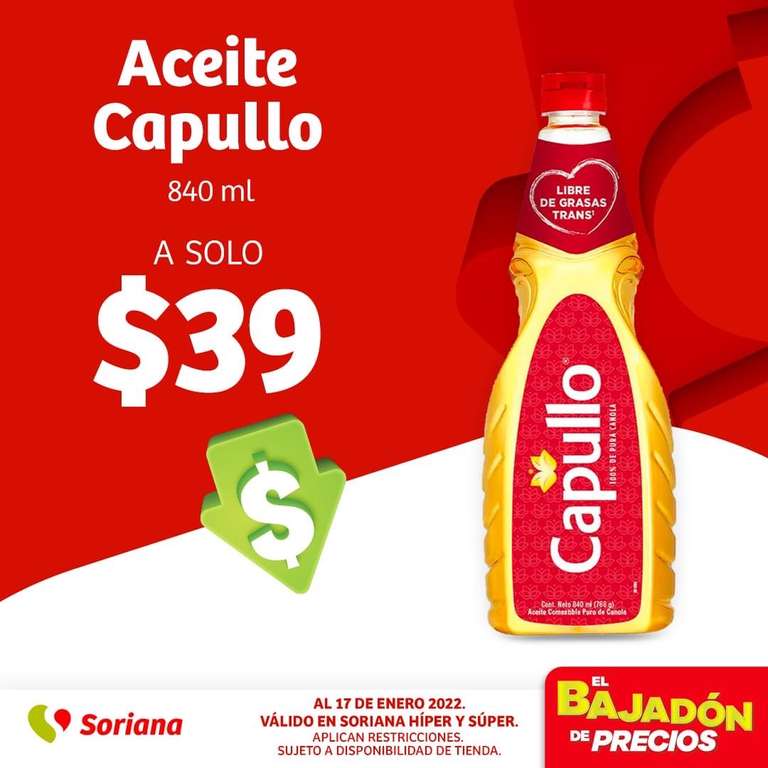 Soriana: Aceite CAPULLO a $39 pz