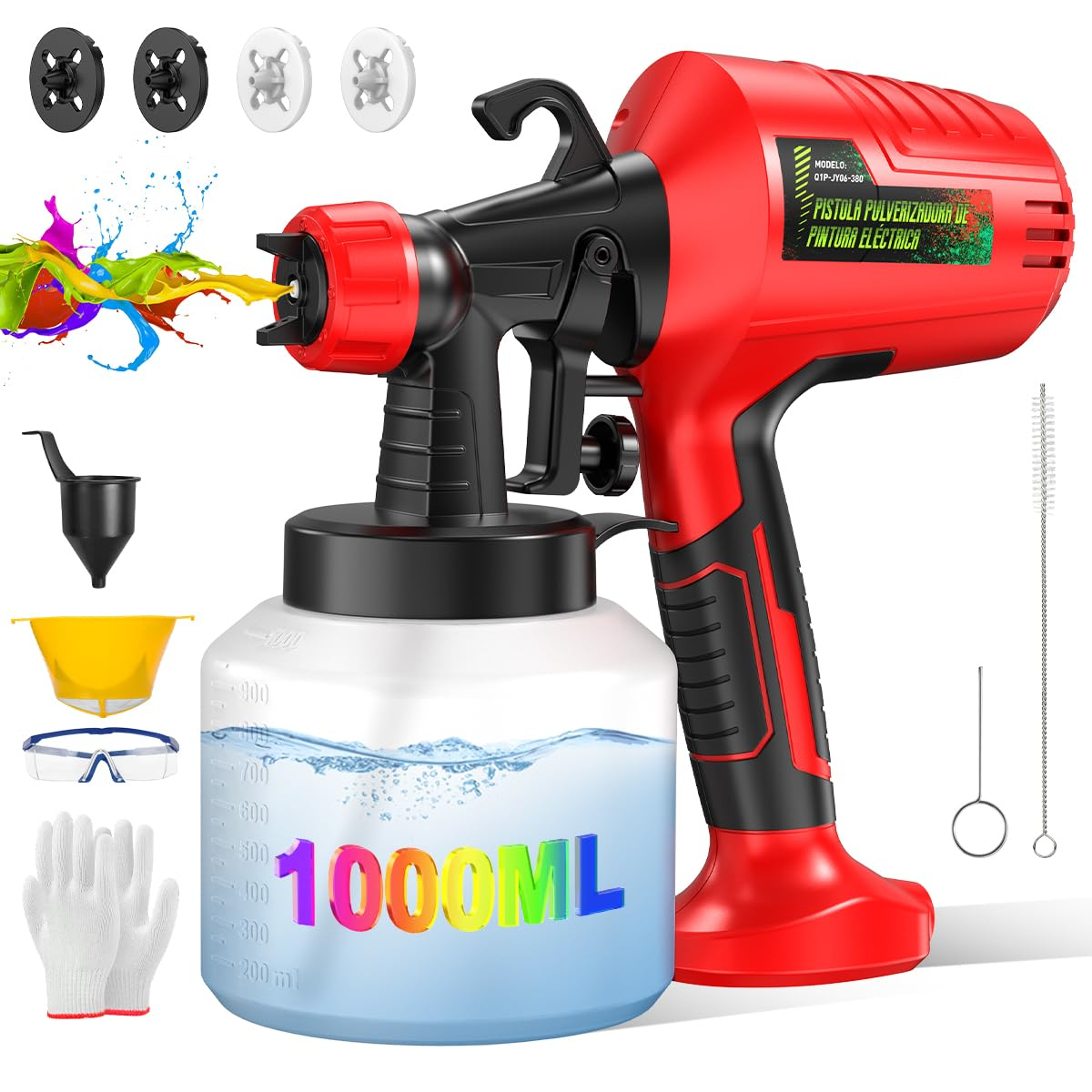 Amazon: Pistola para Pintar Eléctrica 900W | Depósito 1000ml | 3 Cabezales | 3 Modos de Pulverización