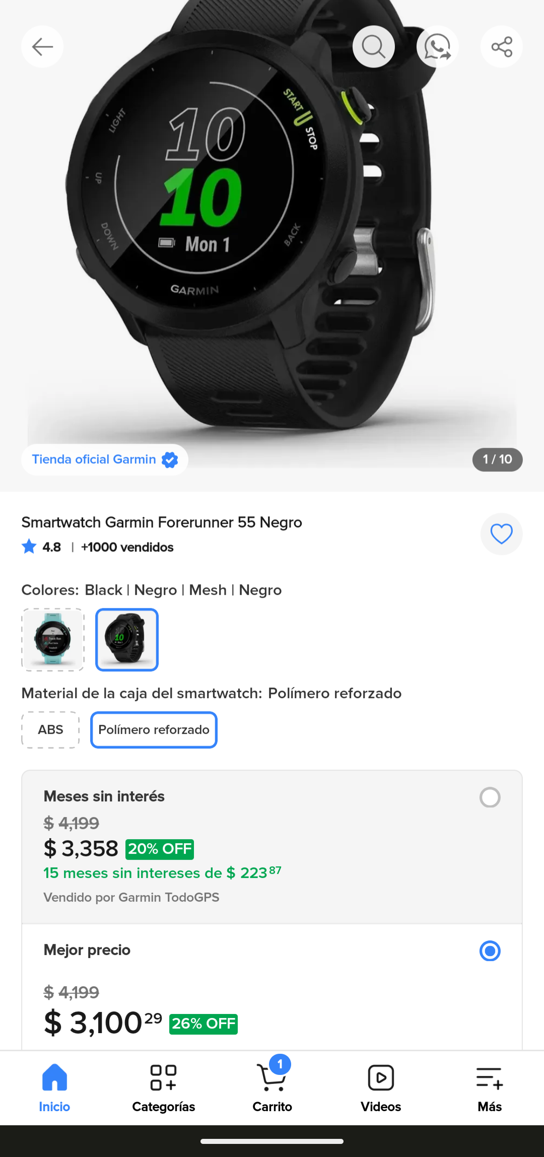 Mercado Libre: Smartwatch Garmin Forerunner 55 Negro