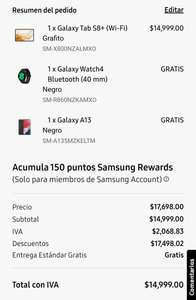 Samsung Store: Samsungq tablet S8 plus + galaxy watch 4 y celular samsung A13